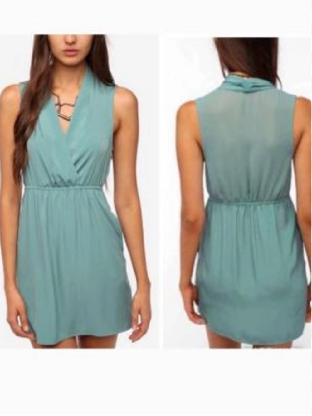 Sparkle & Fade Sleeveless V-Neck Mini Dress in Teal